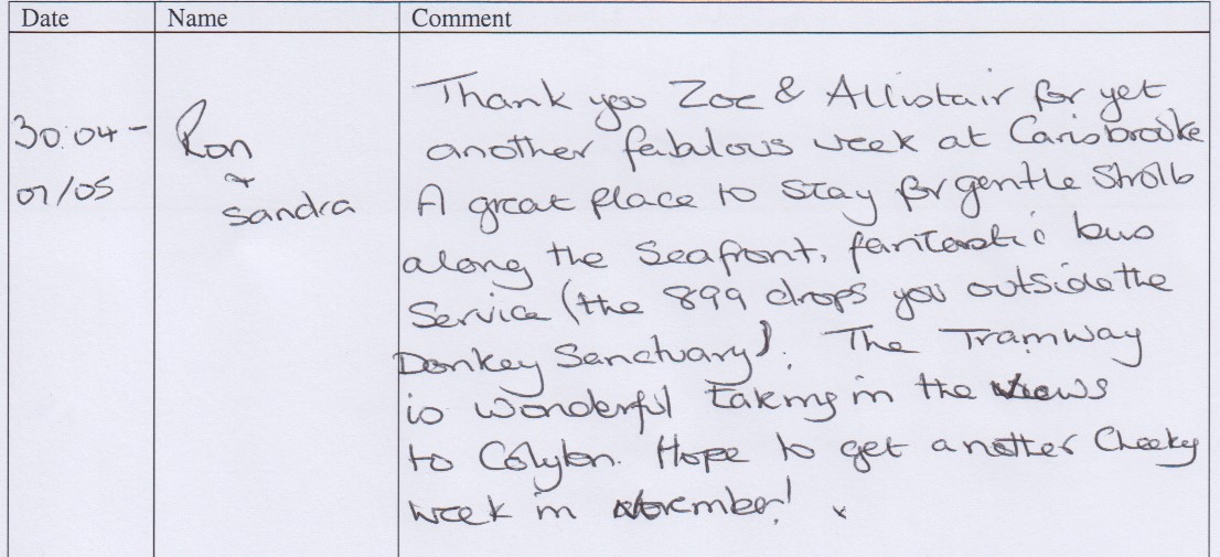 Guest book page 70a